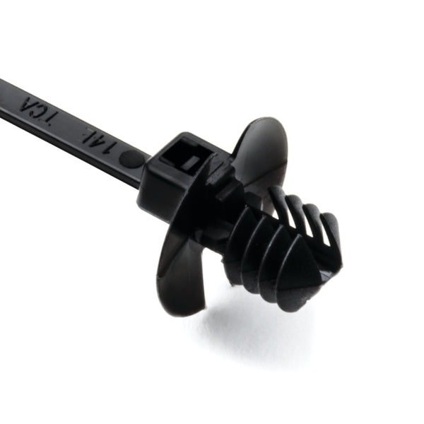 Hellermann Tyton 150-55610 1-Piece Cable Tie with Fir Tree Mount with Disc, 4.3"L, 0.19 - 0.20" Mounting Hole, PA66, Black, 500/pkg