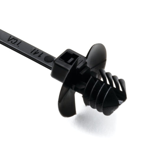 Hellermann Tyton 150-55610 1-Piece Cable Tie with Fir Tree Mount with Disc, 4.3"L, 0.19 - 0.20" Mounting Hole, PA66, Black, 500/pkg