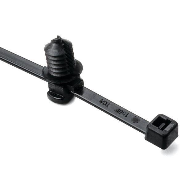 Hellermann Tyton 150-74890 2-Piece Cable Tie with Fir Tree Mount, 6.0" Long, 0.23 - 0.24" Mounting Hole, PA66HS, Black, 500/pkg