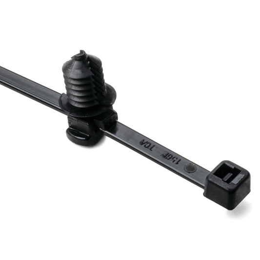Hellermann Tyton 150-74890 2-Piece Cable Tie with Fir Tree Mount, 6.0" Long, 0.23 - 0.24" Mounting Hole, PA66HS, Black, 500/pkg