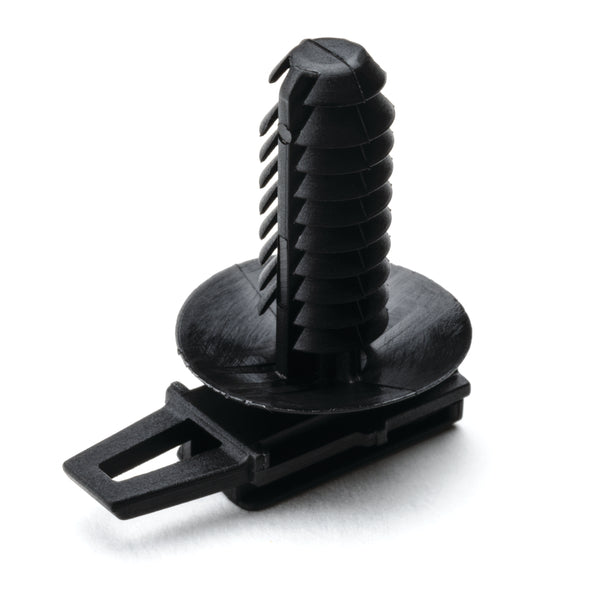 Hellermann Tyton 151-00786 Connector Clip with Round Fir Tree, 0.7-11.0 mm Panel Thick., 6.0 - 6.7 mm Hole Dia, PA66HIRHS, Black, 5000/box