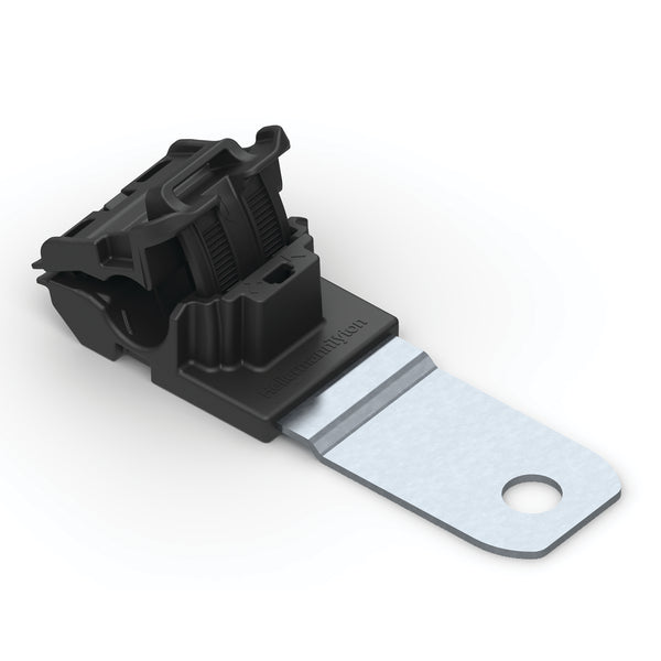 Hellermann Tyton 151-01918 Ratchet P-Clamp, 0.24 - 0.54" Bundle Dia, 180° Medium, 0.51" Hole Dia, PA66HIRHSUV/SS304, Black, 200/ctn