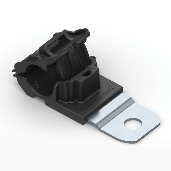 Hellermann Tyton 151-01440 Ratchet P-Clamp, 0.52 - 0.77" Bundle Dia, 180° Short, 0.33" Hole Dia, PA66HIRHSUV/ST/ZN, Black, 280/ctn