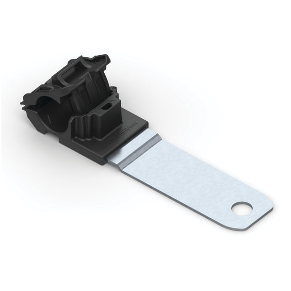 Hellermann Tyton 151-01953 Ratchet P-Clamp, 0.52 - 0.77" Bundle Dia, 180° Long, 0.41" Hole Dia, PA66HIRHSUV/SS304, Black, 200/ctn