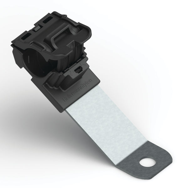 Hellermann Tyton 151-01966 Ratchet P-Clamp, 0.52 - 0.77" Bundle Dia, 30° Long, 0.51" Hole Dia, PA66HIRHSUV/SS304, Black, 200/ctn