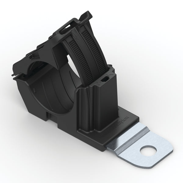 Hellermann Tyton 151-03040 Ratchet P-Clamp, 0.76 - 1.42" Bundle Dia, 180° Short, 0.41" Hole Dia, PA66HIRHSUV/ST/ZN, Black, 20/bg