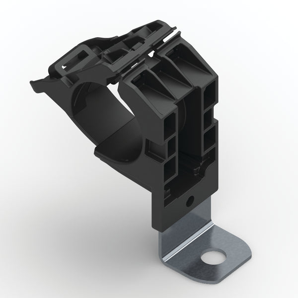 Hellermann Tyton 151-02003 Ratchet P-Clamp, 0.76 - 1.42" Bundle Dia, 90° Short, 0.51" Hole Dia, PA66HIRHSUV/SS304, Black, 160/ctn