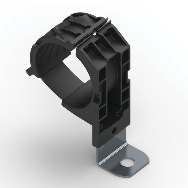 Hellermann Tyton 151-01518 Ratchet P-Clamp, 1.38 - 2.01" Bundle Dia, 90° Short, 0.33" Hole Dia, PA66HIRHSUV/ST/ZN, Black, 160/ctn
