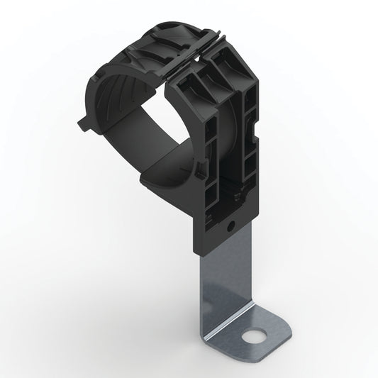 Hellermann Tyton 151-02036 Ratchet P-Clamp, 1.38 - 2.01" Bundle Dia, 90° Long, 0.26" Hole Dia, PA66HIRHSUV/SS304, Black, 140/ctn