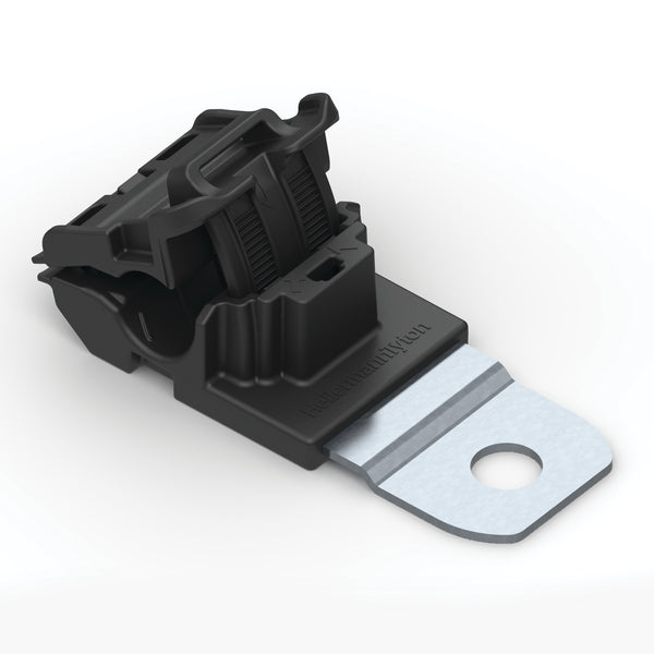 Hellermann Tyton 151-03036 Ratchet P-Clamp, 0.24 - 0.54" Bundle Dia, 180° Short, 0.33" Hole Dia, PA66HIRHSUV/ST/ZN, Black, 30/bg