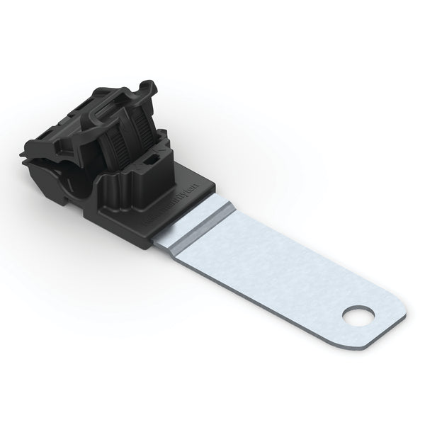 Hellermann Tyton 151-01639 Ratchet P-Clamp, 0.24 - 0.54" Bundle Dia, 180° Long, 0.26" Hole Dia, PA66HIRHSUV/ST/ZN, Black, 200/ctn