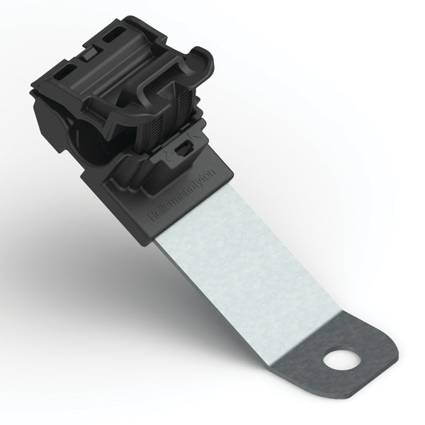 Hellermann Tyton 151-01642 Ratchet P-Clamp, 0.24 - 0.54" Bundle Dia, 30° Long, 0.26" Hole Dia, PA66HIRHSUV/ST/ZN, Black, 200/ctn