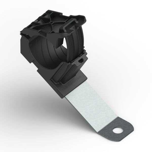 Hellermann Tyton 151-01658 Ratchet P-Clamp, 0.76 - 1.42" Bundle Dia, 30° Long, 0.26" Hole Dia, PA66HIRHSUV/ST/ZN, Black, 140/ctn