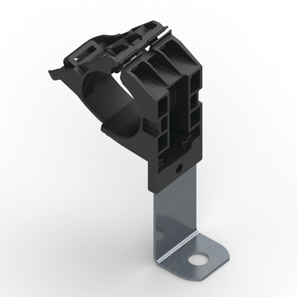 Hellermann Tyton 151-01660 Ratchet P-Clamp, 0.76 - 1.42" Bundle Dia, 90° Long, 0.26" Hole Dia, PA66HIRHSUV/ST/ZN, Black, 140/ctn