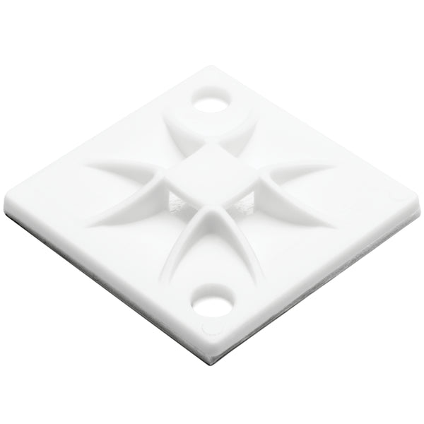 Hellermann Tyton 151-10906 Q Tie Mount with Adhesive, 1.6 x 1.6 x 0.26", 4 way entry for Q18 thru Q120 ties, PA66, White, 50/pkg