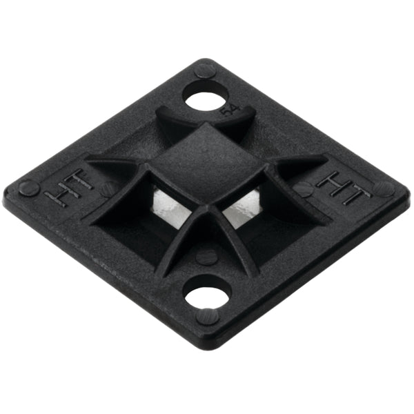 Hellermann Tyton 151-10915 Q Tie Mount with Adhesive, 1.2 x 1.2 x 0.21", 4 way entry for Q18 thru Q50 ties, PA66, Black, 100/bg
