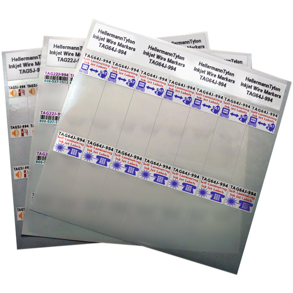 Hellermann Tyton TAG64J-994 Inkjet Label, Self-Laminating, 1.16" x .86" x 3.25", 18 Per Sheet, PET, White, 1000/pkg