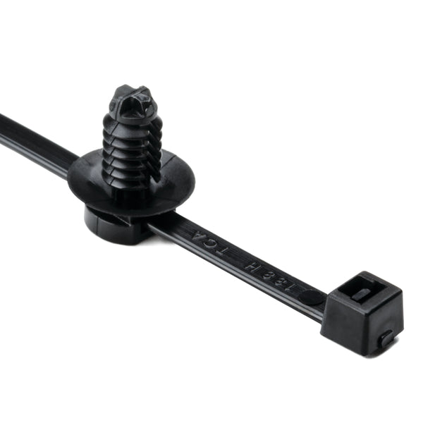 Hellermann Tyton 156-00055 2-Piece Cable Tie with Fir Tree Mount, 15.0" Long, 0.26 - 0.28",  Mounting Hole, PA66HS, Black, 500/pkg