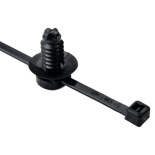 Hellermann Tyton 156-00057 2-Piece Cable Tie with Fir Tree Mount, 6.0"L, 0.26 - 0.28",  Mounting Hole Diameter, PA66HIRHS, Black, 500/pkg