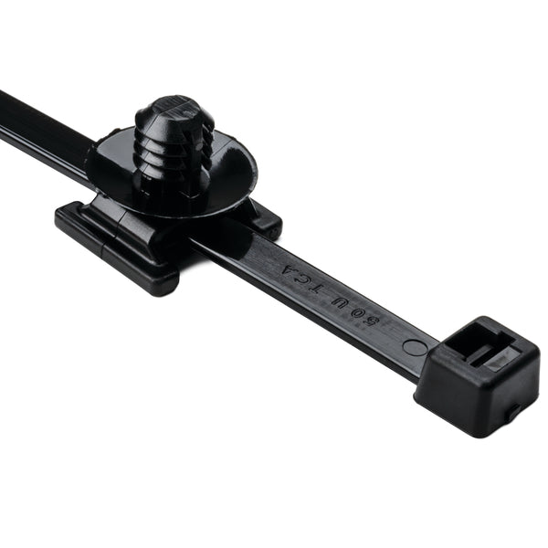 Hellermann Tyton 156-00067 2-Piece Cable Tie with Fir Tree Mount, 15" L, 0.35" (9mm), 0.04 - 0.25" Panel, PA66HIRHSUV, Blk, 100/pkg
