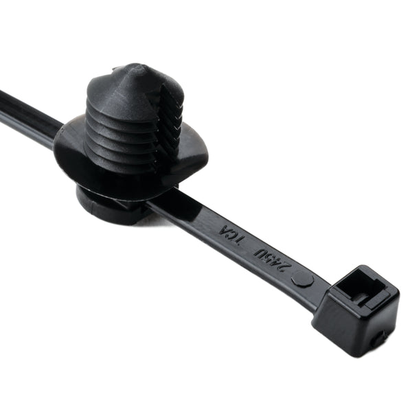 Hellermann Tyton 111-85810 2-Piece Cable Tie with Fir Tree Mount, 8.0"L, 0.38 - 0.39" Mounting Hole Dia, 50lb,  PA66HS, Black, 500/pkg