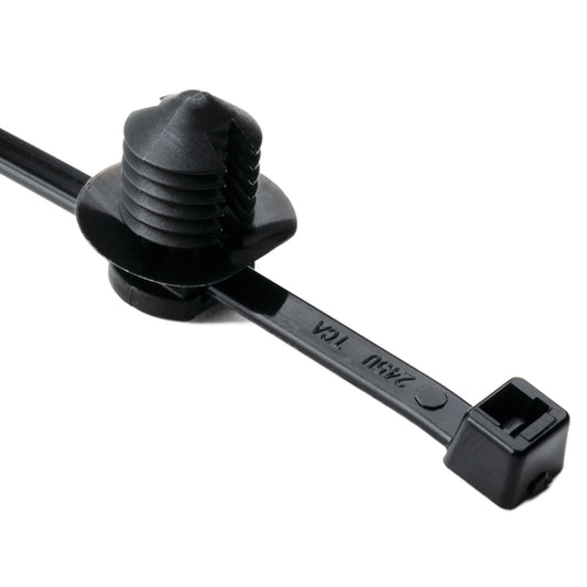 Hellermann Tyton 111-85810 2-Piece Cable Tie with Fir Tree Mount, 8.0"L, 0.38 - 0.39" Mounting Hole Dia, 50lb,  PA66HS, Black, 500/pkg