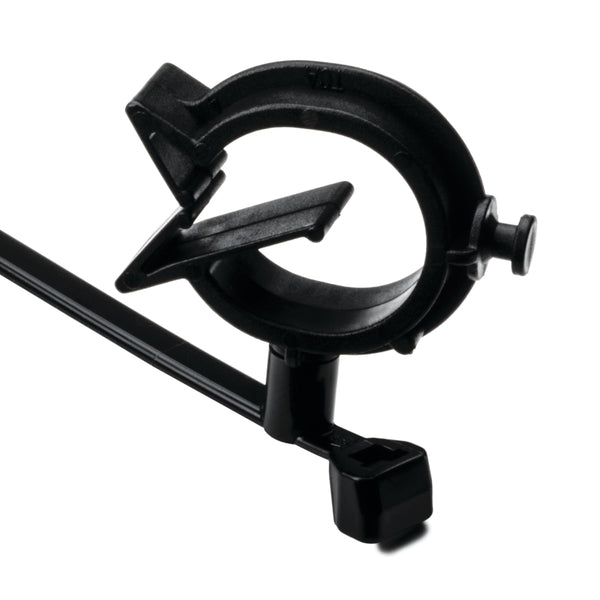 Hellermann Tyton 156-01339 2-Piece Cable Ties with Pipe Clip, 6.0" Long, Attaches to Diameter .59" - .71", PA66HS, Black, 500/pkg