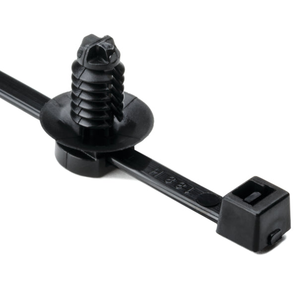 Hellermann Tyton 156-04091 2-Piece Cable Tie with Fir Tree Mount, 8.0"L, 0.26 - 0.28",  Mounting Hole Diameter, PA66HS/PA66HIRHSUV, Black, 500/pkg