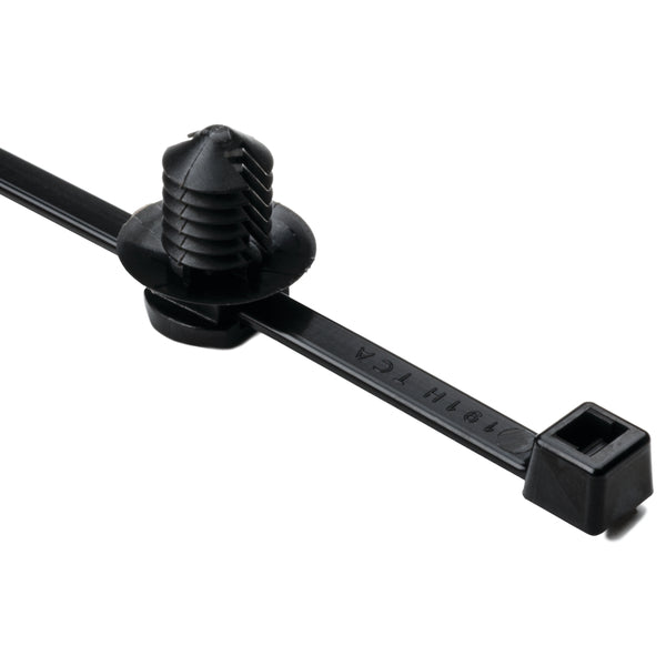 Hellermann Tyton 156-00376 2-Piece Cable Tie with Fir Tree Mount, 8.0"L, 0.30 - 0.31" Mounting Hole, 50lb, PA66HS, Black, 500/pkg