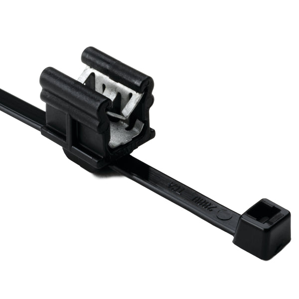 Hellermann Tyton 156-00947 2-Piece Cable Tie with Edge Clip, 6.0" Long, EC19, 3 - 6 mm Panel, 30lb, PA66HS, Black, 500/pkg