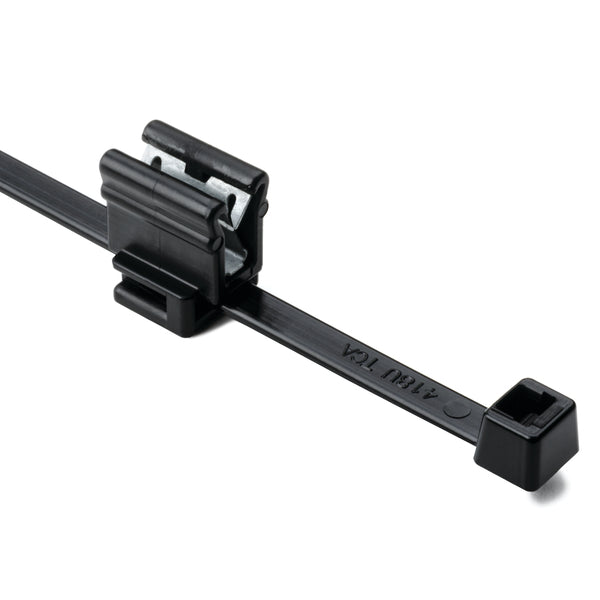Hellermann Tyton 156-02229 2-Piece Cable Tie with Edge Clip, 8.0" Long, EC4B, 1 - 3 mm Panel, 50lb, PA66HIRHSUV/PA66HIRHSUVR5, Bk, 500/pkg