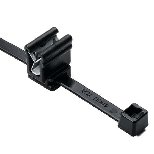 Hellermann Tyton 156-00539 2-Piece Cable Tie with Edge Clip, 8.0" Long, EC4A, 1 - 3 mm Panel, 50lb, PA66HS/PA66HIRHSUV, Black, 500/pkg