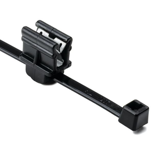 Hellermann Tyton 156-00551 2-Piece Cable Tie with Edge Clip, 8.0" Long, EC9, 1 - 3 mm Panel, 50lb, PA66HS/PA66HIRHSUV, Black, 500/pkg