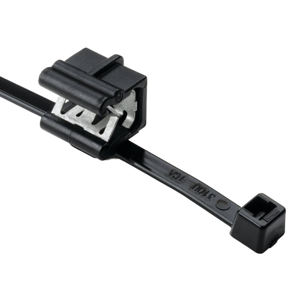 Hellermann Tyton 156-00557 2-Piece Cable Tie with Edge Clip, 8.0" Long, EC24, 3 - 6 mm Panel, 50lb, PA66HS/PA66HIRHS, Black, 500/pkg