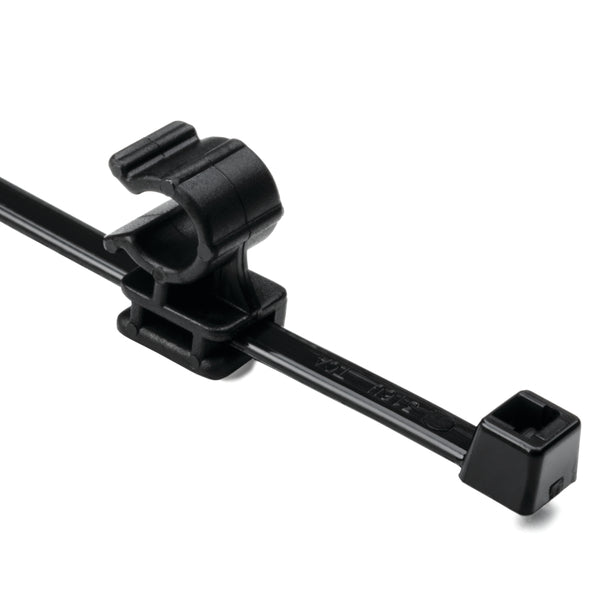 Hellermann Tyton 156-00594 2-Piece Cable Tie with Pipe Clip, 50lbs, Clip Dia .26"-.3" Max Bun Dia 1.38" PA66UV Tie, HIRHS Mount, BLK 500/pkg