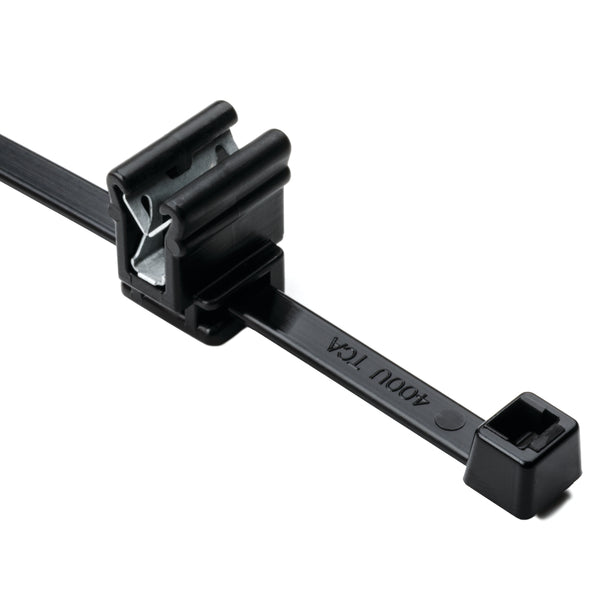 Hellermann Tyton 156-00564 2-Piece Cable Tie with Edge Clip, 8.0" Long, EC4A, 1 - 3 mm Panel, 50lb, PP/PA66HIRHSUV, Black, 500/pkg