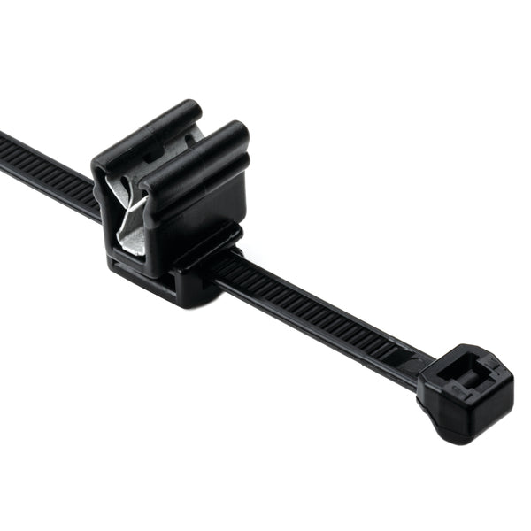 Hellermann Tyton 156-00858 Outside Serrated Cable Tie with Edge Clip, 6.0" Long, EC4A, 1 - 3 mm Panel, 50lb, PA66HS, Black, 500/pkg