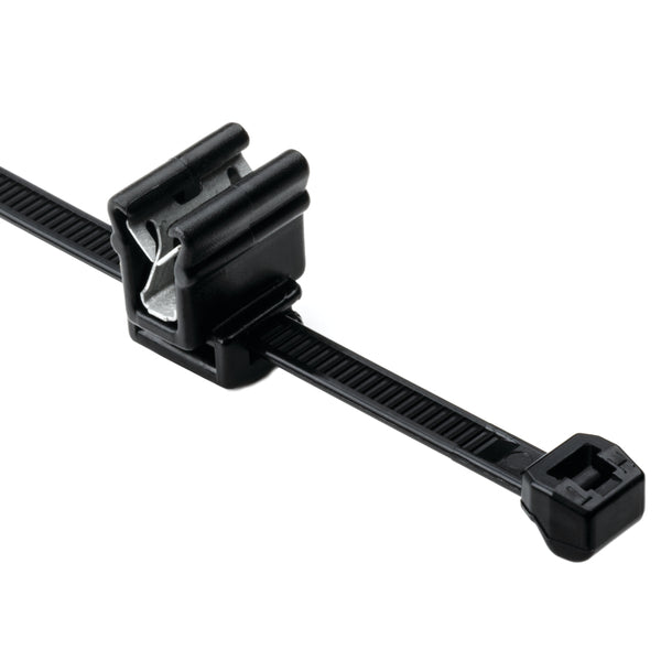 Hellermann Tyton 156-00860 Outside Serrated Cable Tie with Edge Clip, 8.0" Long, EC4A, 1 - 3 mm Panel, 50lb, PA66HS, Black, 500/pkg