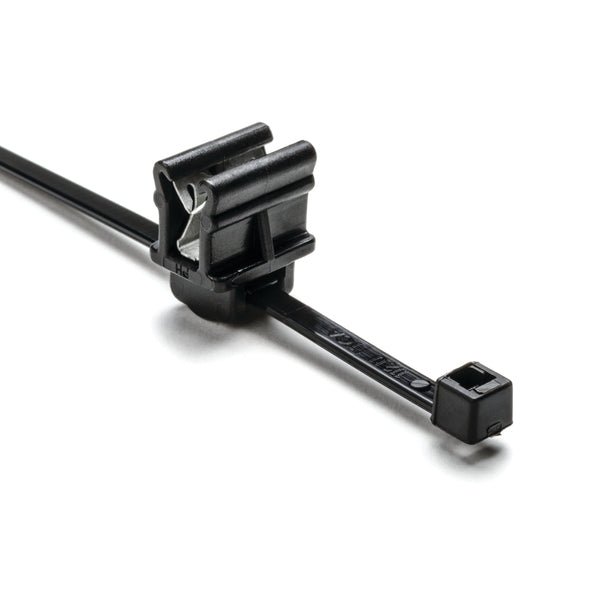 Hellermann Tyton 156-00869 2-Piece Cable Tie with Edge Clip, 6.0" Long, EC10, 1 - 3 mm Panel, 30lb, PA66HS, Black, 500/bg