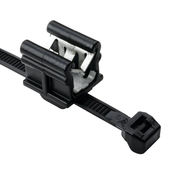 Hellermann Tyton 156-00872 Outside Serrated Cable Tie with Edge Clip, 8.0" Long, EC19, 3 - 6 mm Panel, 50lb, PA66HS, Black, 500/pkg