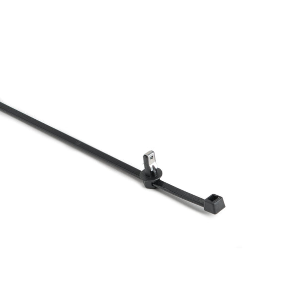 Hellermann Tyton 156-01726 Blind Hole Mount Outside Serrated Cable Tie for 1/4" Thread/Non-Thread Hole, 8", 50lb, PA66HS, Black, 500/bg