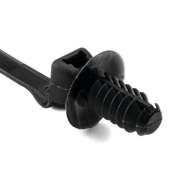 Hellermann Tyton 157-00050 1-Piece Cable Tie with Fir Tree Mount with Disc, 6.5"L, 6.5 - 7.2 mm Mounting Hole, PA66HS, Black, 500/pkg