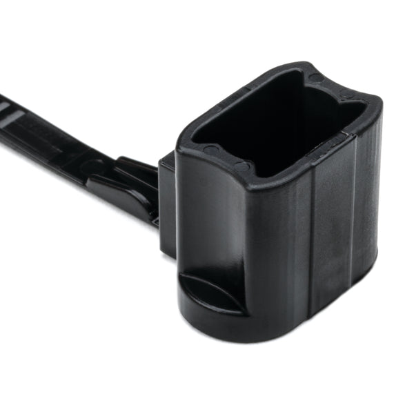 Hellermann Tyton 157-00106 1-Piece Cable Tie with Oval Stud Mount, 6.6" Long, 50lb Tensile, Without Thumb Bar, PA66HS, Black, 3000/pkg