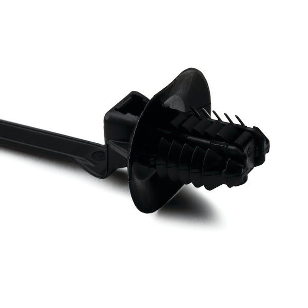 Hellermann Tyton 157-00143 1-Piece Cable Tie with Oval Fir Tree Mount with Disc, 6.6"L, 6.2 x 12.2 mm;6.5 x 12.5 mm;6.5 x 13.0 mm or 7.0 x 12.0 mm Mounting Hole, PA66HS, Black, 3000/pkg