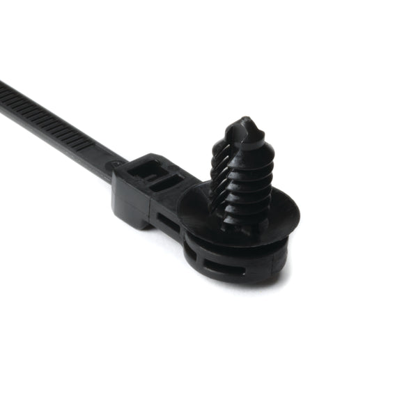 Hellermann Tyton 157-00424 1-Piece Cable Tie with Offset Fir Tree with Disc, 12.5mm Offset, 8.5"L, 0.24 - 0.28 " or 0.25 (hexagonal) " Hole, PA66HIRHSUV, Black, 100/pkg