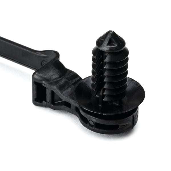 Hellermann Tyton 157-00165 1-Piece Cable Tie with Offset Fir Tree with Disc, 12.5 mm Offset/90˚Angle, 8.7"L, 6.1 - 7.0 mm or 6.35 mm (hexagonal) Hole, PA66HIRHSUV, Black, 500/pkg