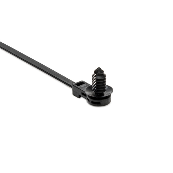 Hellermann Tyton 157-00171 1-Piece Cable Tie with Fir Tree Mount with Disc, 12.5mm Offset, 8.5"L, 0.24 - 0.28 " or 0.24 - 0.27 (hexagonal) " Hole, PA66HIRHSUV, Black, 500/bg