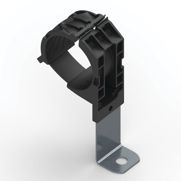 Hellermann Tyton 151-01521 Ratchet P-Clamp, 1.38 - 2.01" Bundle Dia, 90° Long, 0.33" Hole Dia, PA66HIRHSUV/ST/ZN, Black, 140/ctn