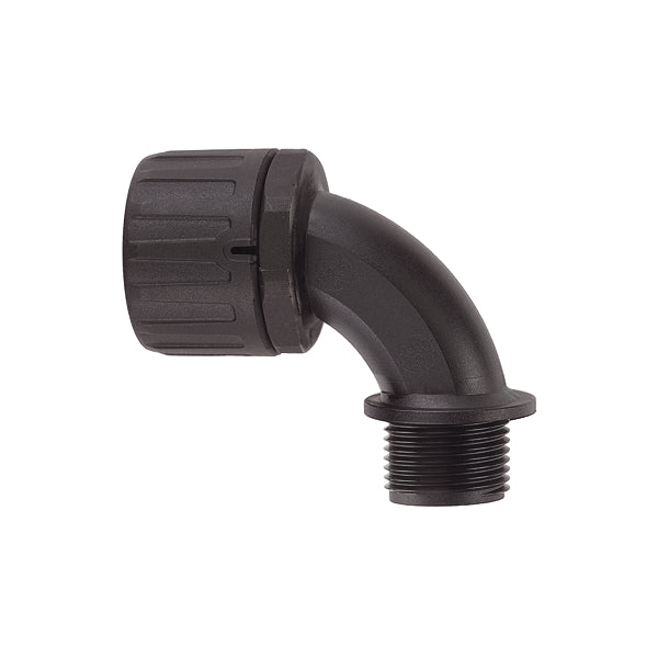 Hellermann Tyton 166-90333 HelaGuard® Non-Metallic IP66 Fitting, 90-Elbow, 1-1/2" NPT Thread, 1.25" Dia, PA66, Black, 2/pkg