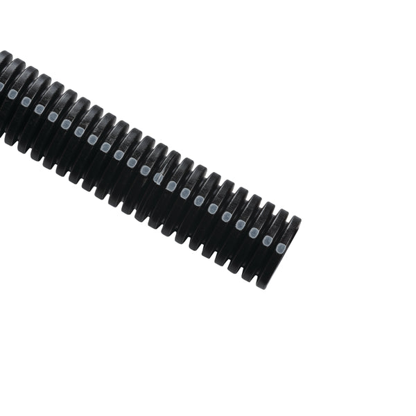 Hellermann Tyton CTN10STD Convoluted Tubing, Slit, 1" Dia, PA6, Black with Gray Stripe, 300 ft/carton